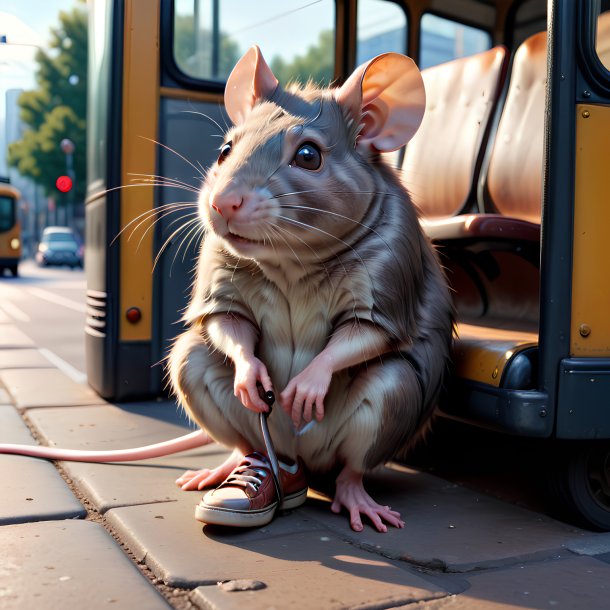 Photo d'un rat dans une chaussure sur l'arrêt de bus