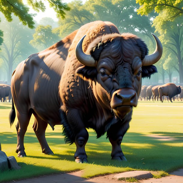 Image of a waiting of a buffalo in the park