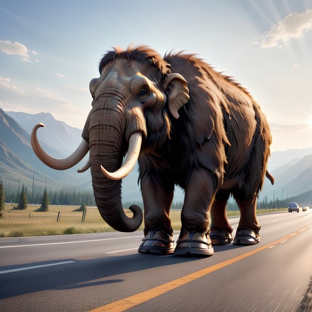 Photo of a mammoth in a shoes on the highway