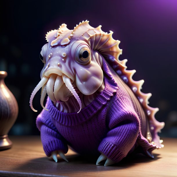 Picture of a cuttlefish in a purple sweater