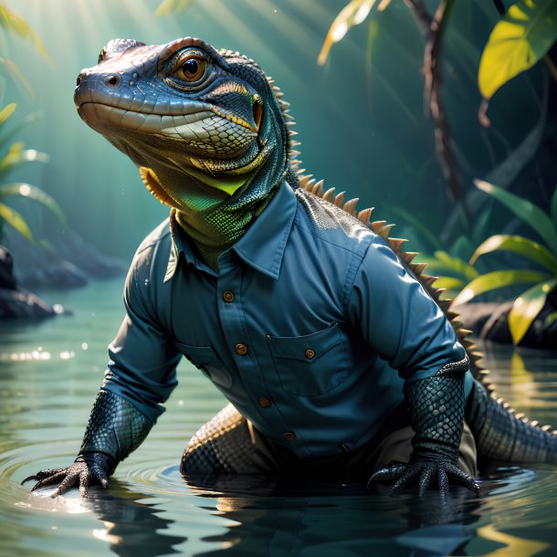 Image of a monitor lizard in a trousers in the water