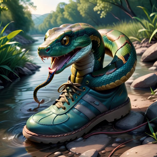 Drawing of a snake in a shoes in the river