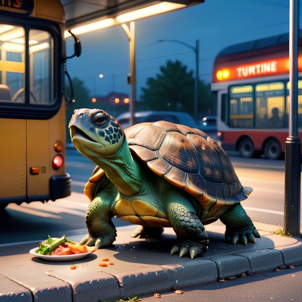 Pic d'un repas d'une tortue sur l'arrêt de bus