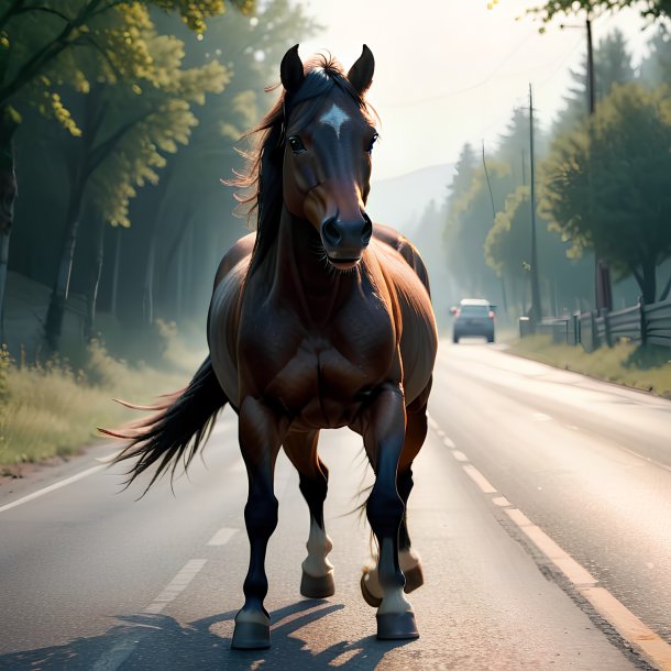 Image of a threatening of a horse on the road