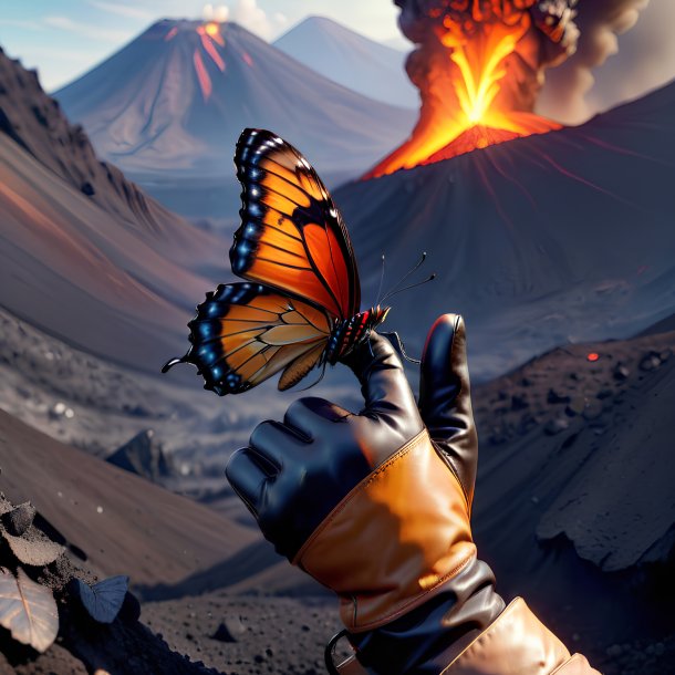 Pic of a butterfly in a gloves in the volcano