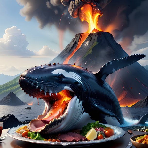 Foto de un comer de una ballena en el volcán