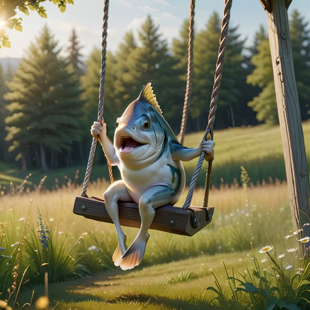 Pic of a swinging on a swing of a haddock in the meadow