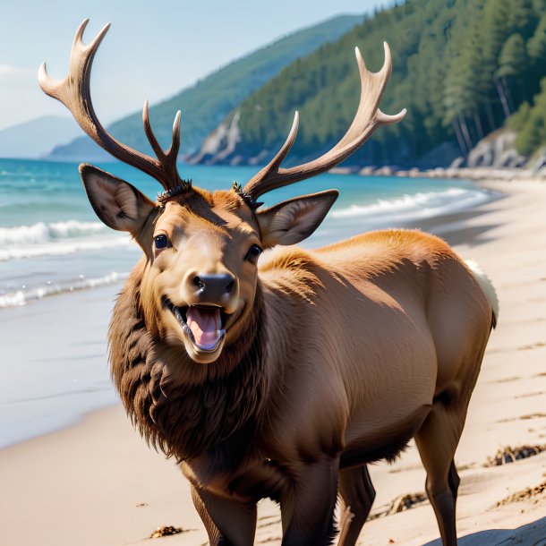 Photo of a smiling of a elk on the beach