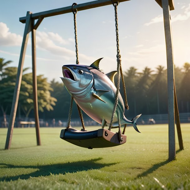 Image of a swinging on a swing of a tuna on the field