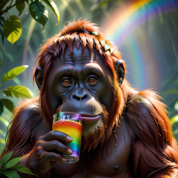 Pic d'une boisson d'orangutan sur l'arc-en-ciel