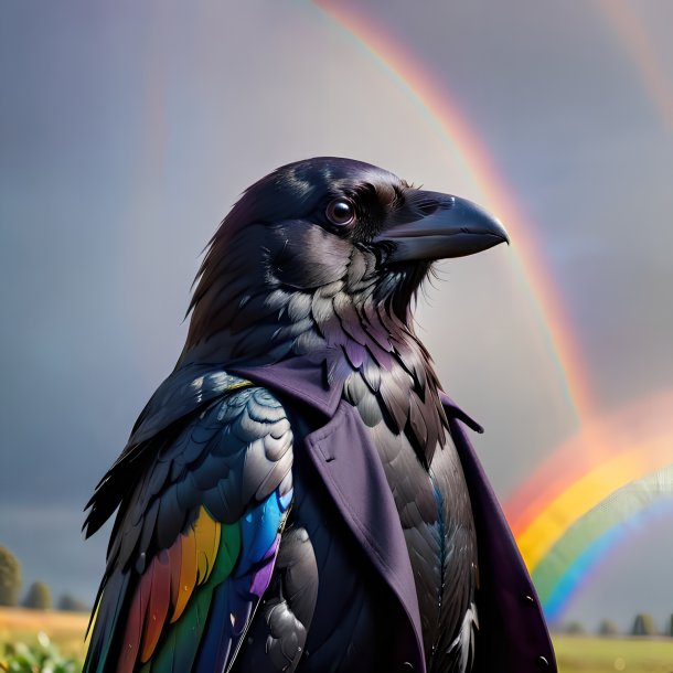 Image of a crow in a coat on the rainbow