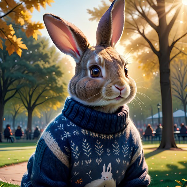 Dibujo de un conejo en un suéter en el parque