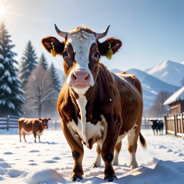 Foto de um jogo de uma vaca na neve