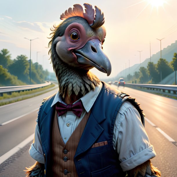 Dessin d'un dodo dans un gilet sur l'autoroute