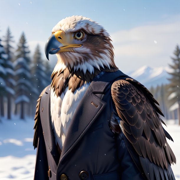 Pic of a eagle in a coat in the snow