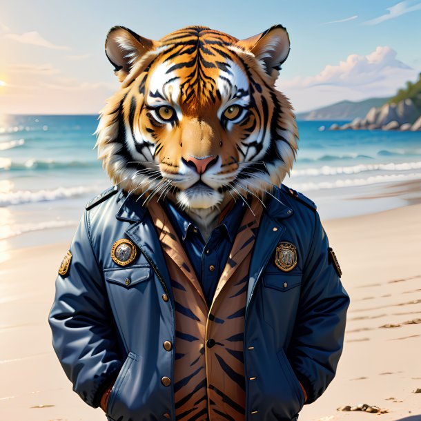 Ilustración de un tigre en una chaqueta en la playa