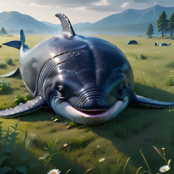 Photo of a crying of a whale in the meadow