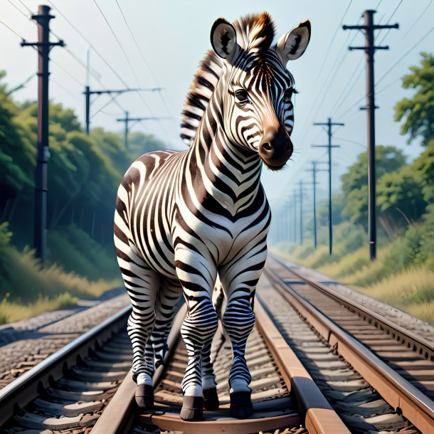 Illustration of a zebra in a trousers on the railway tracks