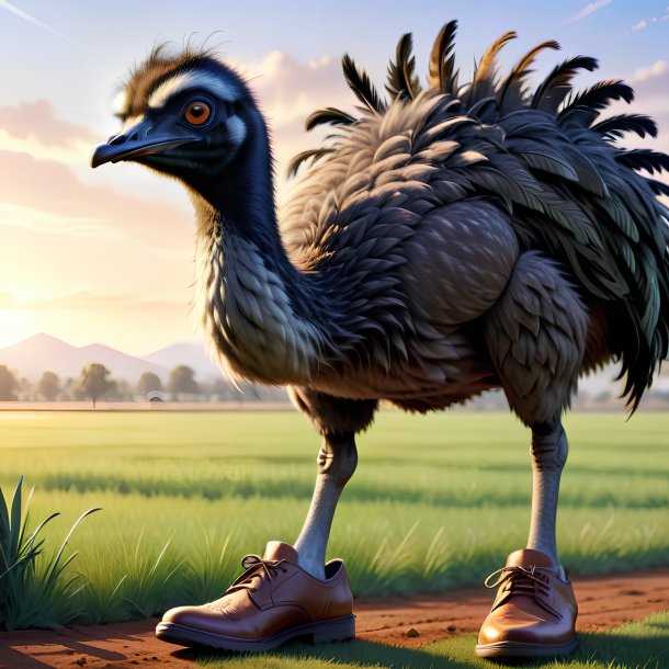 Ilustração de uma emu em um sapatos no campo