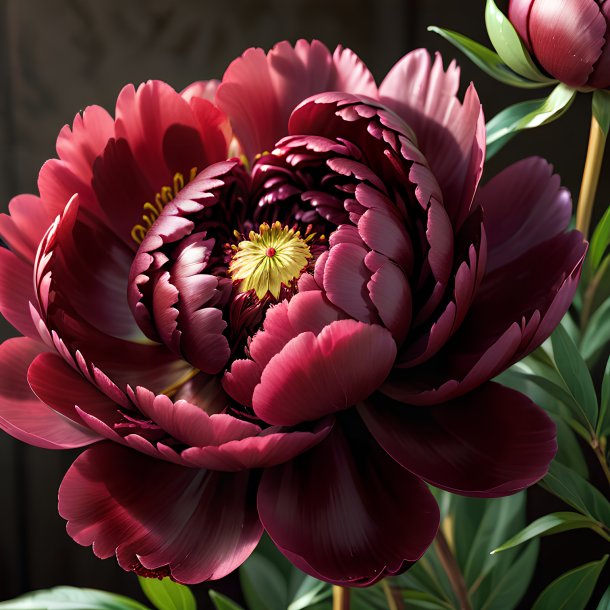 Imagery of a maroon peony