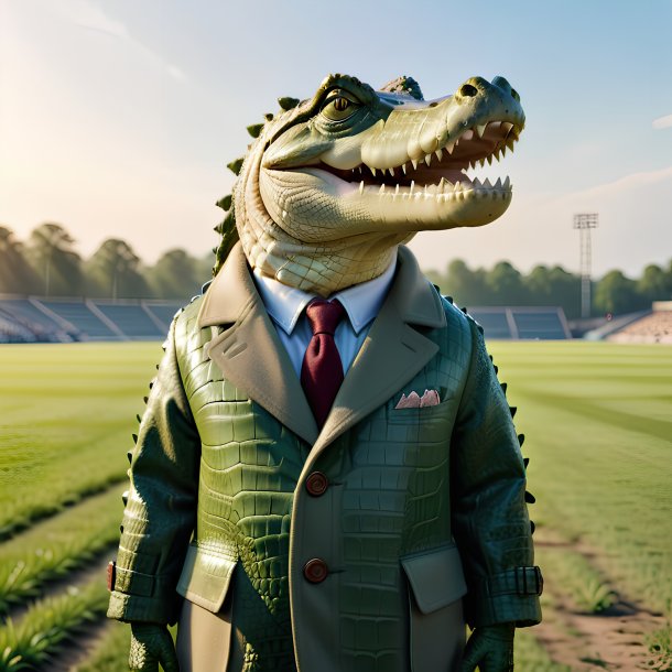 Photo of a crocodile in a coat on the field