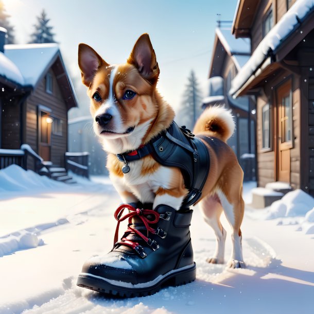 Photo d'un chien dans une chaussure dans la neige