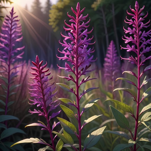 Illustration of a maroon willowherb, purple