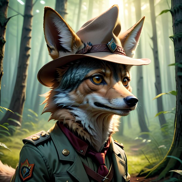 Drawing of a jackal in a hat in the forest