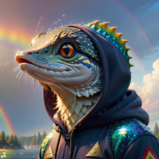 Image of a pike in a hoodie on the rainbow