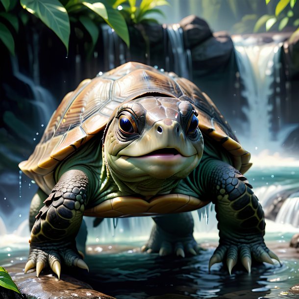 Pic of a crying of a turtle in the waterfall