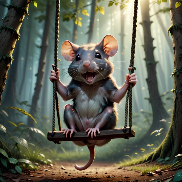 Picture of a swinging on a swing of a rat in the forest