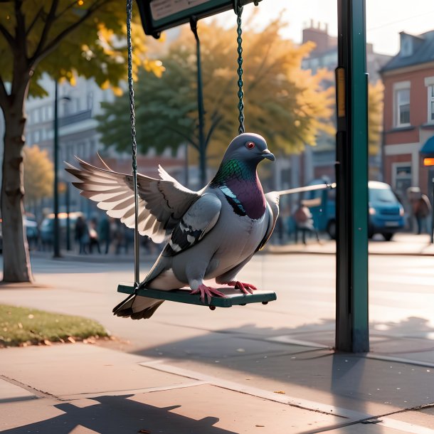 Pic d'une balançoire sur une balançoire d'un pigeon sur l'arrêt de bus