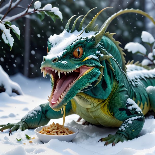 Foto de um comer de um basilisk na neve