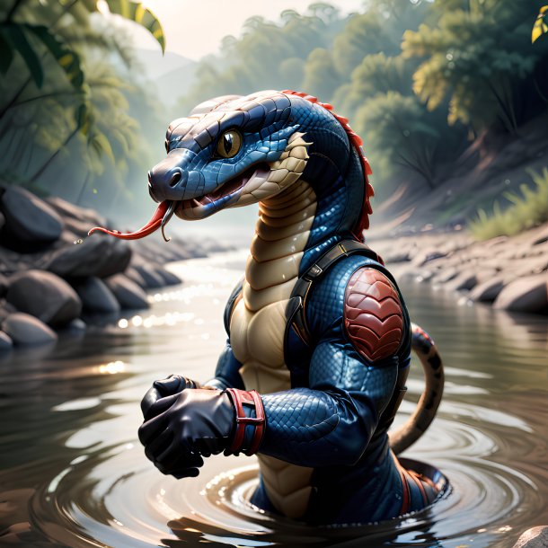 Image of a cobra in a gloves in the river