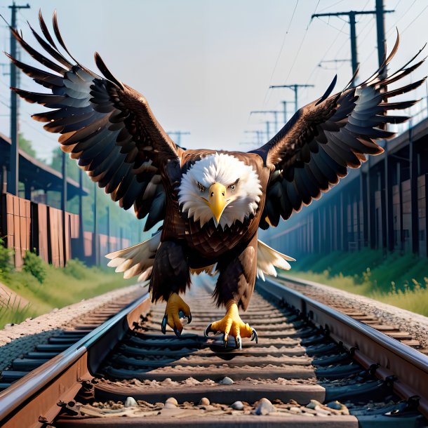 Imagem de uma natação de uma águia nos trilhos ferroviários