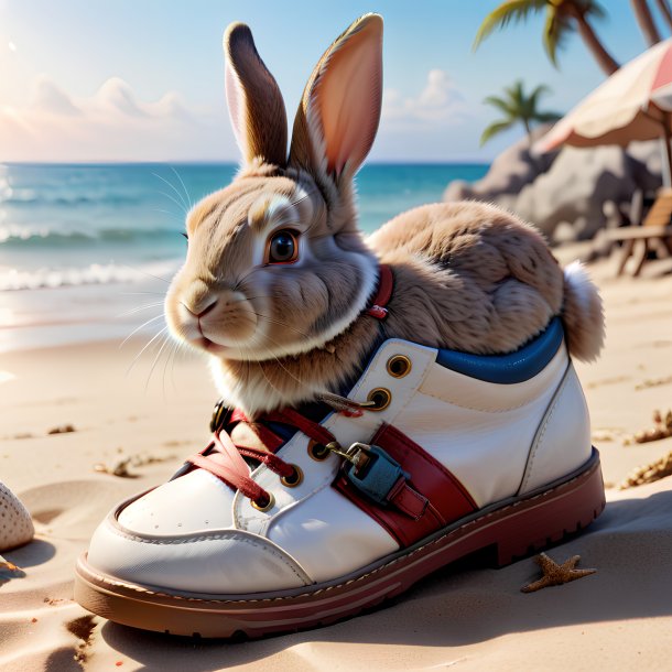 Photo d'un lapin dans une chaussure sur la plage