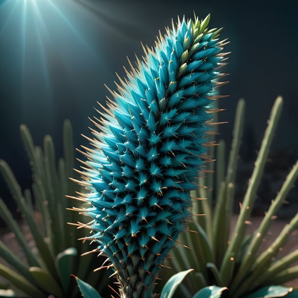 Depiction of a cyan broom, prickly