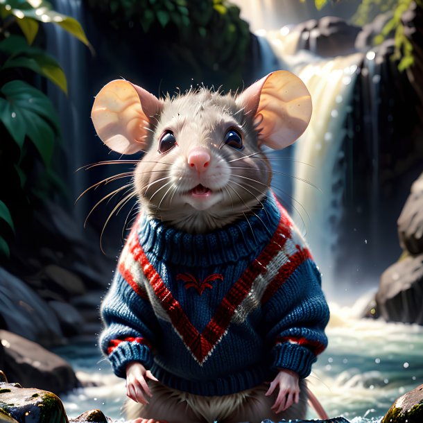 Pic of a rat in a sweater in the waterfall