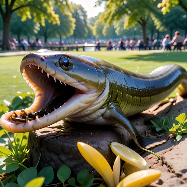 Foto de una comida de una anguila en el parque