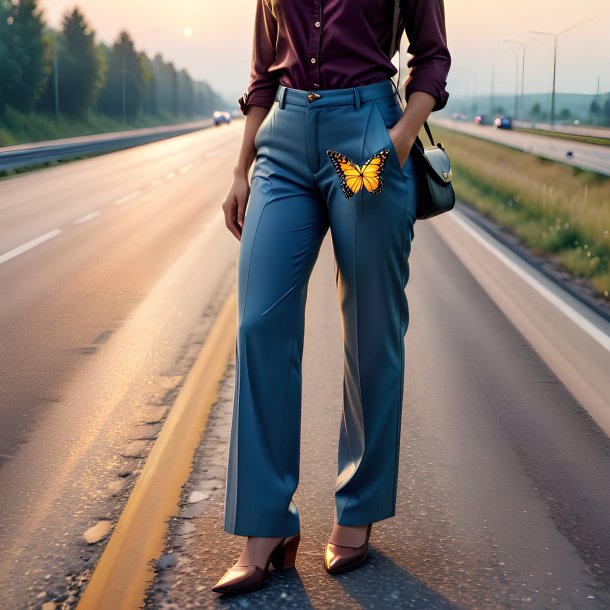 Foto de una mariposa en un pantalón en la carretera