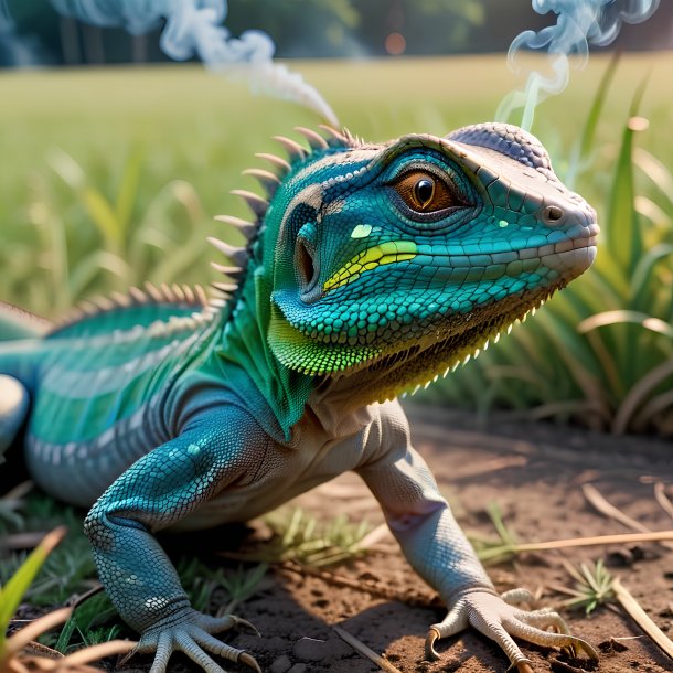 Picture of a smoking of a lizard on the field