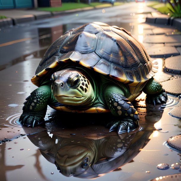 Picture of a turtle in a shoes in the puddle