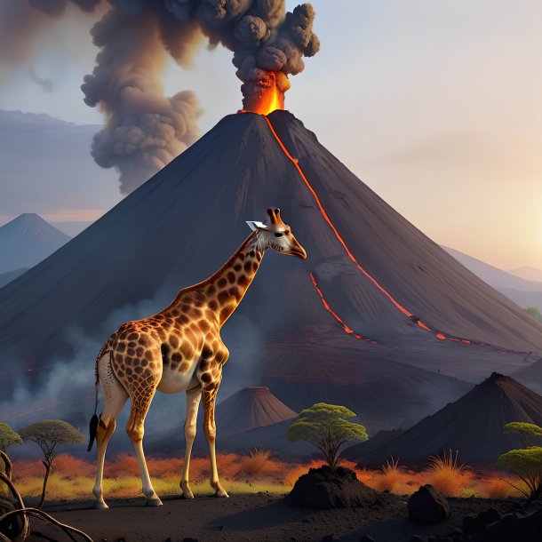 Image d'une attente d'une girafe dans le volcan