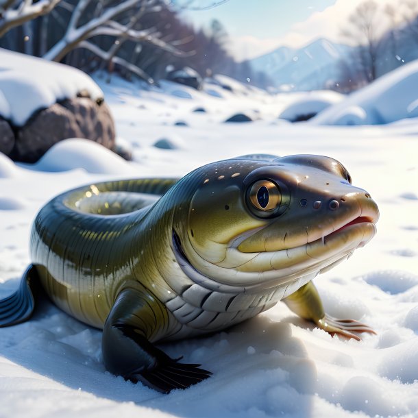 Image of a resting of a eel in the snow