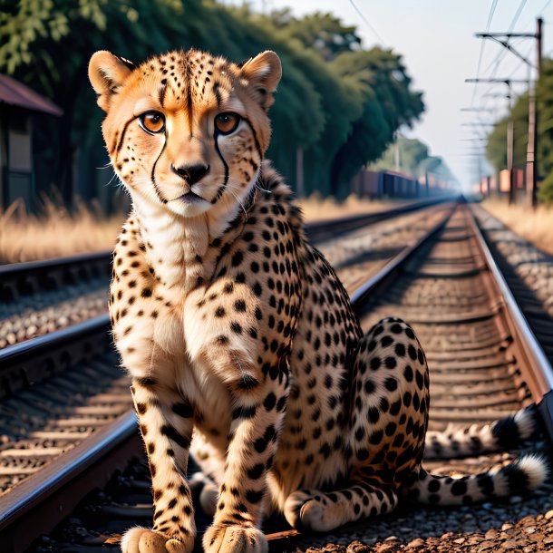 Photo of a waiting of a cheetah on the railway tracks