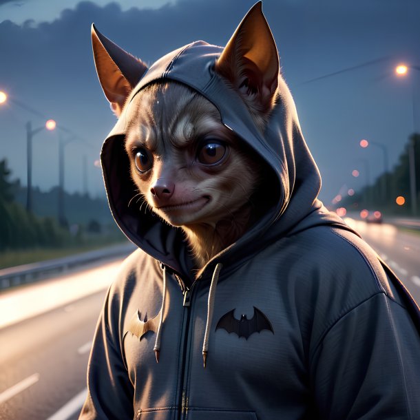 Photo of a bat in a hoodie on the highway