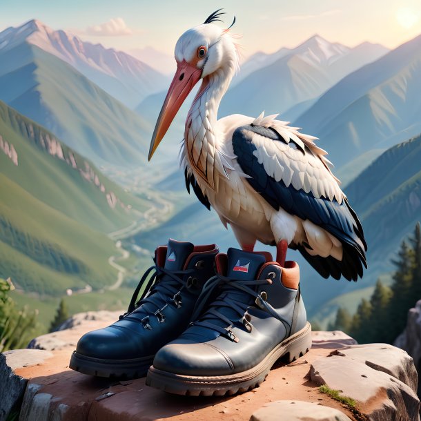 Photo d'une cigogne dans une chaussure dans les montagnes