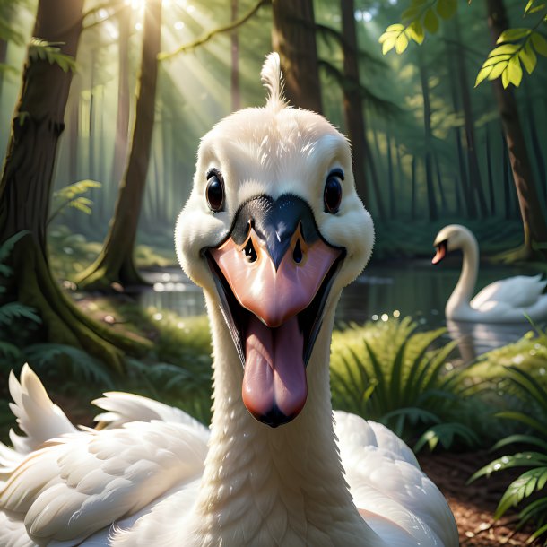 Image of a smiling of a swan in the forest