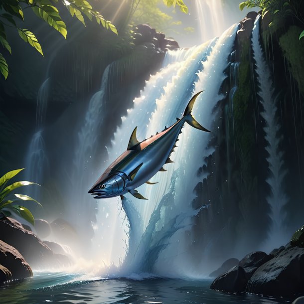 Image of a swimming of a tuna in the waterfall