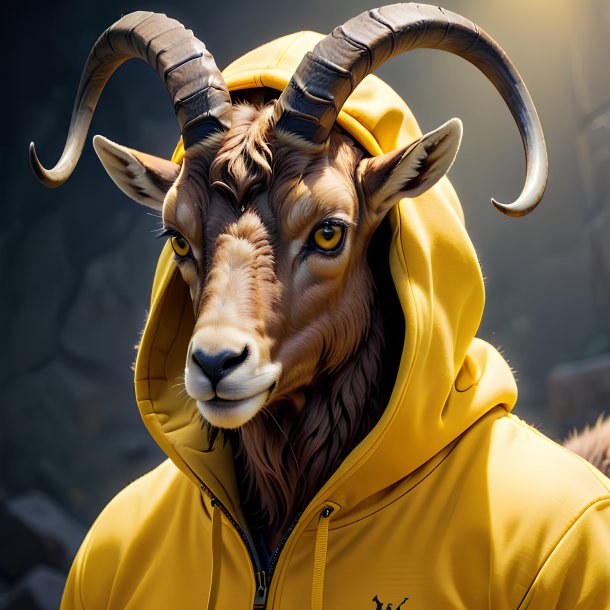 Image of a ibex in a yellow hoodie